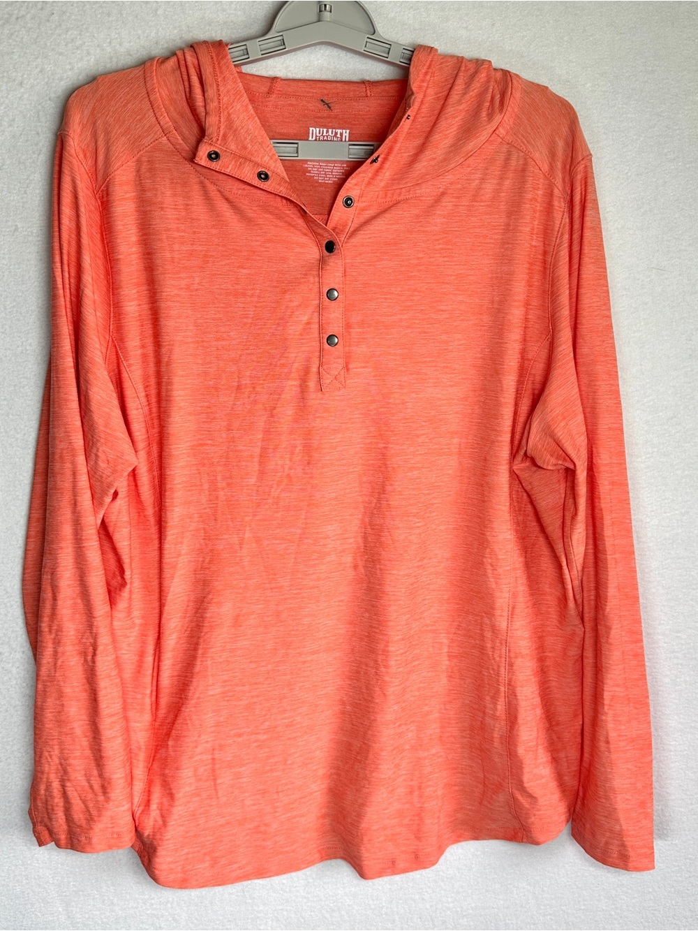 Duluth Trading Co Hooded Athletic Top Womens XL Orange Hoodie Cooling Snaps